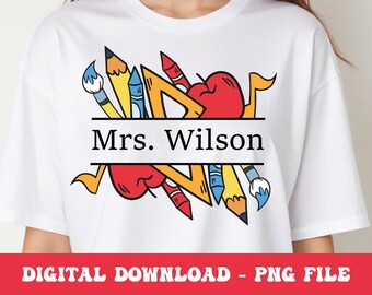 パーソナライズされた教師デザイン PNG、カスタム教師名 PNG、新学期 PNG、教師の日 PNG、教師 PNG、即時ダウンロード