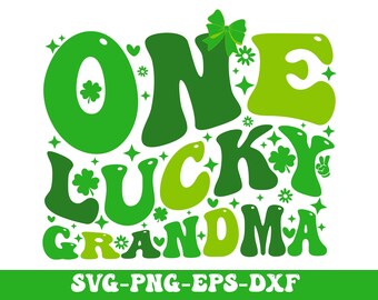 One Lucky Grandma Svg Png, Retro Groovy St Patricks Day Svg Png, St. Patrick's Day Grandmother Svg, Lucky Charm Grandma Svg Sublimation