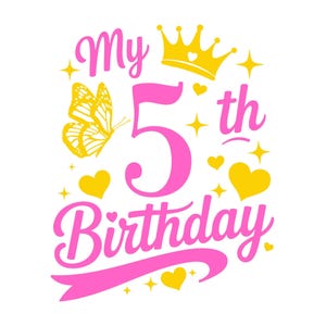 Girl 5th Birthday Svg Png, Its My Birthday Svg Png, Fifth Birthday Princess Svg, B-day Girl Svg, My 5th Birthday Png Svg