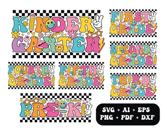 Retro Back to School Bundle Png Svg ,  Kindergarten, Pre-k, School Bundle, First Day Of School, 1st 2nd 3rd 4th 5th Grade PNG Sublimation