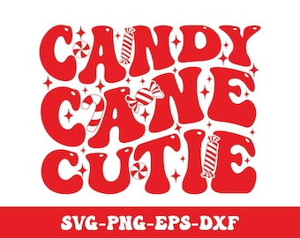 Candy Cane Cutie Svg Png, Cute Girls Christmas svg, Groovy Christmas svg, Kids Girls Christmas shirt svg, Holiday Candy svg, Christmas Png
