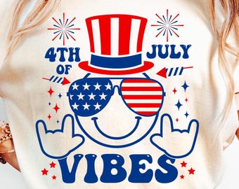 4 juli Vibes Svg Png, Retro Groovy 4 juli Png voor sublimatie, 4 juli Svg, patriottische Svg, Independence Day 2025 SVG PNG