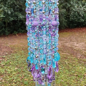 Wind Chime, Crystal Wind Chime, Antique Crystal Wind Chime, Icy Aqua and Violet Crystal Wind Chime, Aqua and Purple Crystal Wind Chime