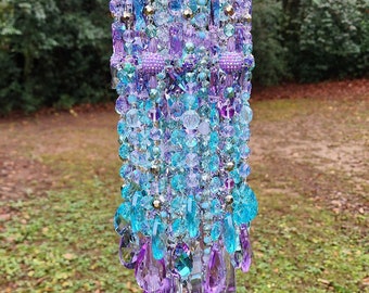 Wind Chime, Crystal Wind Chime, Antique Crystal Wind Chime, Icy Aqua and Violet Crystal Wind Chime, Aqua and Purple Crystal Wind Chime