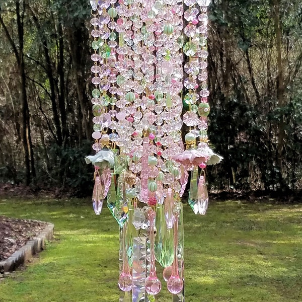 On Hold - Wind Chime, Crystal Wind Chime, Antique Crystal Wind Chime, Pink and Green Wind Chime, Crystal Sun Catcher