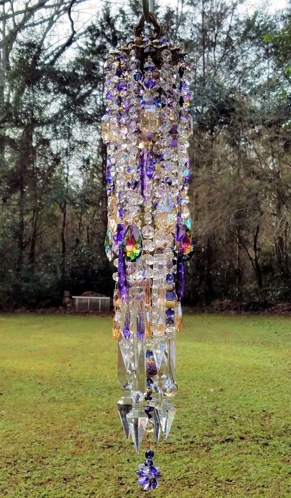 Crystal Wind Chime Antique Wind Chime Purple and Gold Wind Etsy