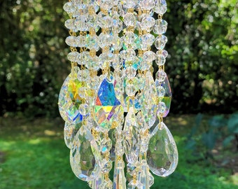 Crystal Sun Catcher, Crystal Wind Chime, Clear and Aurora Borealis Crystal Sun Catcher