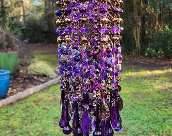 Wind Chime, Crystal Wind Chime, Antique Prisms Wind Chime, Deep Purple and Bronze Crystal Wind Chime