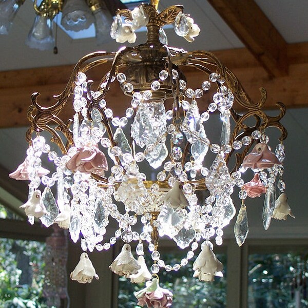 A Basket of Roses Antique Crystal Chandelier