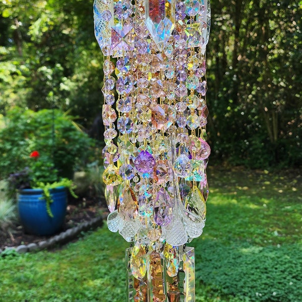 Wind Chime, Crystal Wind Chime, Antique Crystal, Pastel Crystal Wind Chime, Vintage Prisms Windchime, Crystal Sun Catcher