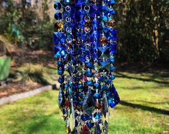 Wind Chime, Crystal Wind Chime, Antique Prisms Wind Chime, Metallic Dark Blue Wind Chime, Metallic Blue, Vitrail and Topaz Crystal Windchime