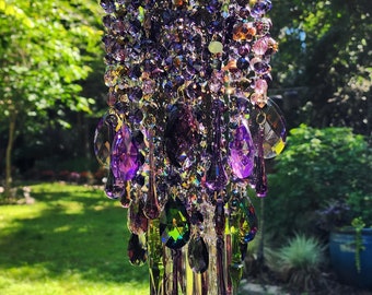 Crystal Wind Chime, Bohemian Windchime, Victorian Wind Chime, Moody Windchime, Dark Purples and Greens Windchime, Antique Crystal Wind Chime