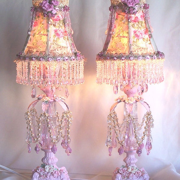 Shabby French Vintage Pink Roses Boudoir Lamp and Shade