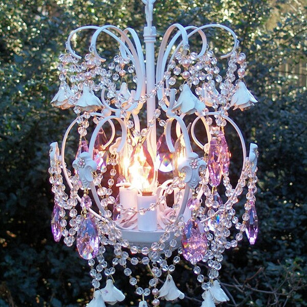 Romantic Roses and Crystals Jeweled Vintage Petite Chandelier