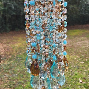 Wind Chime, Crystal Wind Chime, Antique Crystal Wind Chime, Copper and Aquamarine Blue Wind Chime, Blue and Copper Wind Chime, Suncatcher