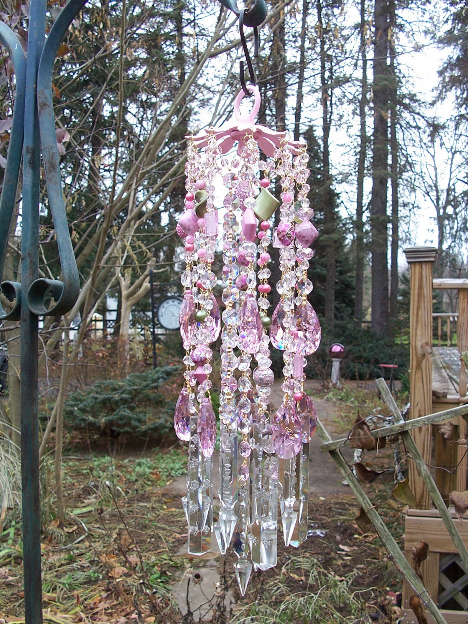Pink Candy Antique Crystal Wind Chime Etsy