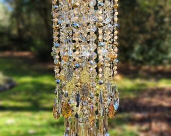 Wind Chime, Crystal Wind Chime, Vintage Crystal Windchime, Gold and Silver Wind Chime, Waterfall Wind Chime, Crystal Sun Catcher