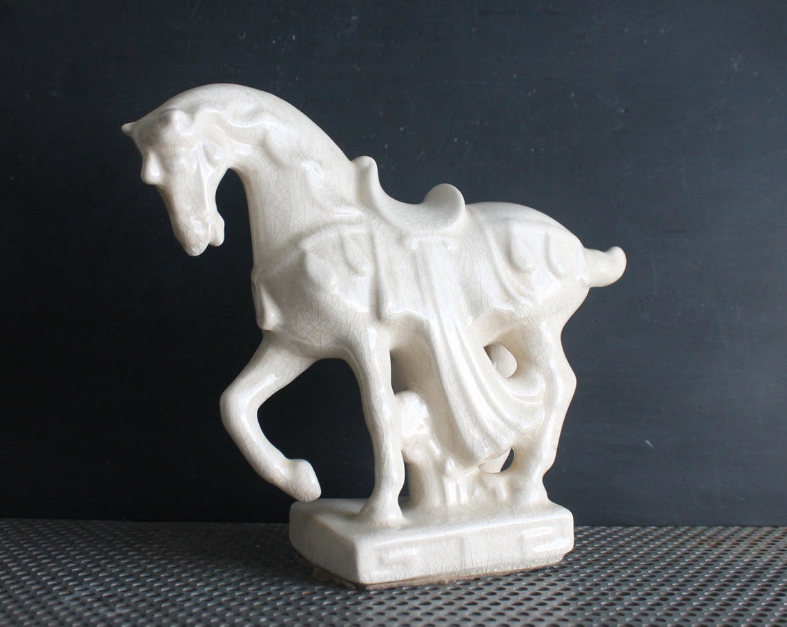 Vintage White Ceramic Horse Equestrian Bookend Statue Etsy