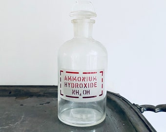 Antique Ammonium Hydroxide Apothecary Bottle - Vintage Medicine Jar - Glass Display Collectible NH4 OH