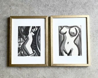 Unframed Vintage Nude Prints, Book Page, New Yorker Magazine, 1940s, Peter Arno, Watercolor,  8.50" x 11" - Prints Only