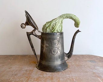 Antique Coffee Pot - Vintage Electroplated Pot Metal with Etched Flowers