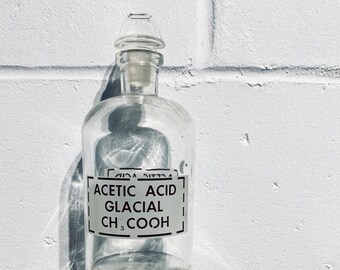 Antique Acetic Acid Glacial CH3 COOH Apothecary Bottle - Vintage Medicine Jar - Glass Display Collectible