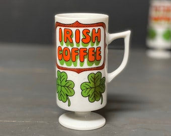 Set of four Mid century Mann Made Mugs Irish coffee pedestal mugs Japan footed cups for hot or cold drinks - new old stock - st patricks