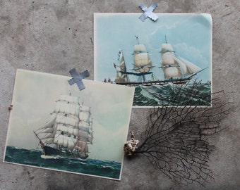 Vintage Unframed Pair of Antique Nautical Ship Boat Lithograph Prints 1940s Argo St. Paul Illustrations - New Old Stock  NOS