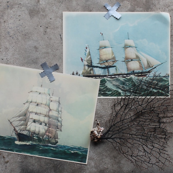 Vintage Unframed Pair of Antique Nautical Ship Boat Lithograph Prints 1940s Argo St. Paul Illustrations - New Old Stock  NOS