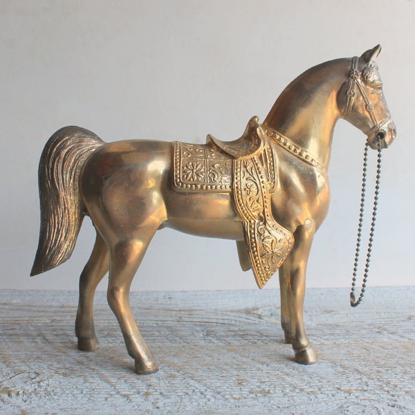 Large Vintage Carnival Horse, Pot Metal or Brass Gold Trophy Prize, Equestrian Toy
