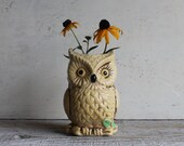 Vintage Bisque Owl Planter, Halloween Decor, 7 Inches High