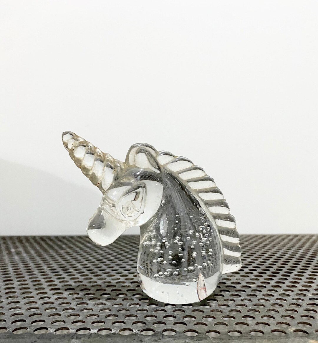 Vintage Unicorn Paperweight Glass Air Bubbles Etsy