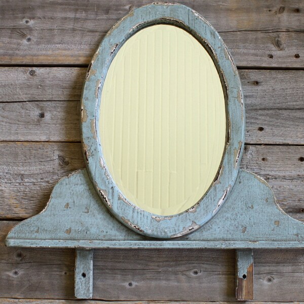Vintage Shabby Farmhouse Turquoise Mirror