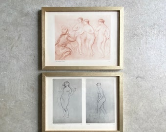 Vintage Book Pages - Pair - Pierre Auguste Renoir Prints - Unframed - The Judgment of Paris, Venus, Bather - French Nudes