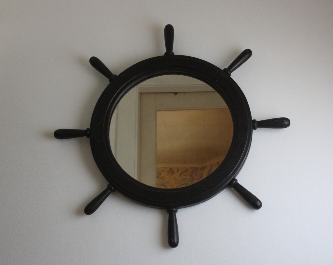 Large Vintage Ship's Wheel Mirror Etsy