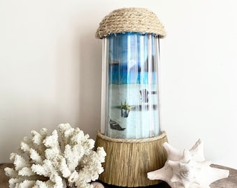 Vintage Corona Beer Motion Lamp - Procermex - Tiki Bar Revolving Beach Scene - Coconut and Jute Light