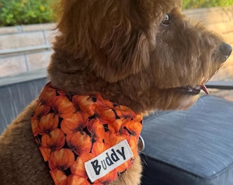 Personalized Pumpkin Dog Bandana- Halloween Fall Bandanna, Over-the-Collar Pet Scarf- Custom Costume Gift for Dogs, Spooky Season Lovers