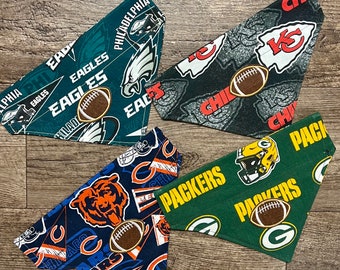 NFL FOOTBALL with PATCH dog bandana- Over the collar style- Philadelphia Eagles, Green Bay Packers, Chicago Bears or Kansas City Chiefs