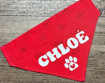 Personalized Dog Bandana: Red Paw Print, Custom Pet Name