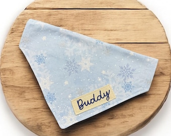 Hanakkah Dog Bandana, Personalized Snowflake Dog Neckerchief, Blue and White Pet Scarf, Over the Collar Dog Gift, Custom Name, Winter gift