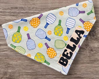 Pickleball Custom Dog Bandana- Over the Collar Cotton Pet Scarf, Match Day Look with Name Personalized, Gift for Sports Lover