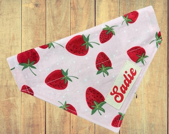 Strawberry Dog Bandana, Over the Collar Pet Scarf, Personalized Pink Cotton Puppy Bandana, Summer Spring Girl Dog Gift