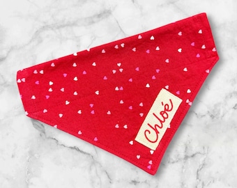 Heart Dog or Cat Bandana for Valentine's Day, Custom with Name, Over the Collar Style, Engagement Photo Shoot Announcement