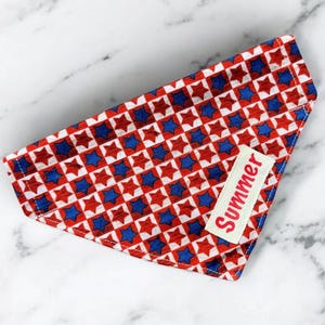 Dog Bandana, Stars Personalized USA 4th of July, Patriotic Flag Style, Over the Collar American Summer Pet Scarf, Red White Blue, Memorial