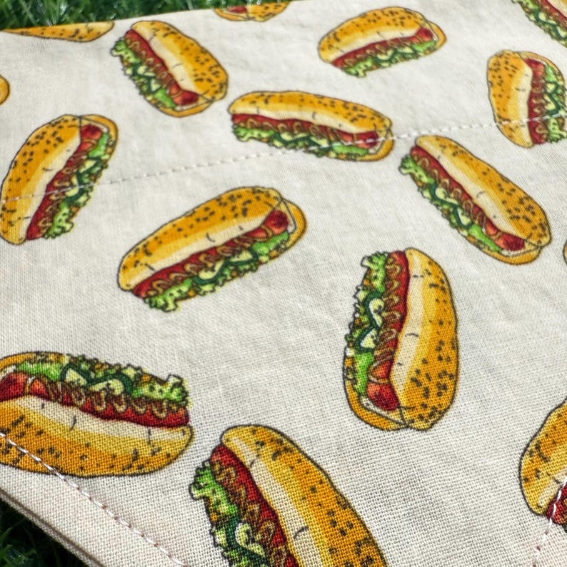 Hot Dog Dog Bandana, Chicago Style Pet Scarf, Funny Food Pet Outfit, Dachshund Lover Gift, Over the Collar Cotton Neckerchief image 4