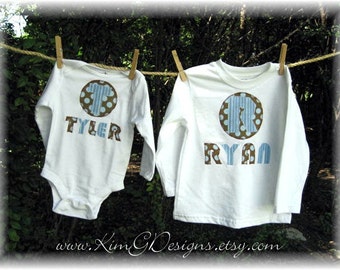Big Brother and Little Brother Matching Tshirts: Letter and Applique Names