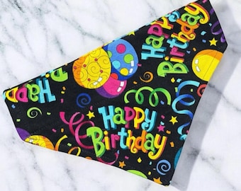 Dog Birthday Bandana: Colorful Balloon Print, Easy Slip Over-Collar Scarf, Pet Celebration Outfit