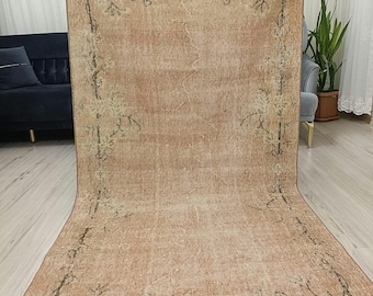 Alfombra antigua turca de lana rosa vintage de 4x7 pies, IMPECABLE, ART DECO