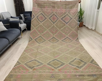 Alfombra Kilim desgastada HECHA A MANO, Alfombra Vintage, Alfombra para el hogar de 6x10, ARTE, 300 x 160 cm