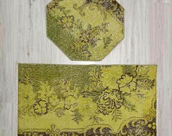 Juego de alfombras de baño turco vintage: alfombras con detalles en amarillo
